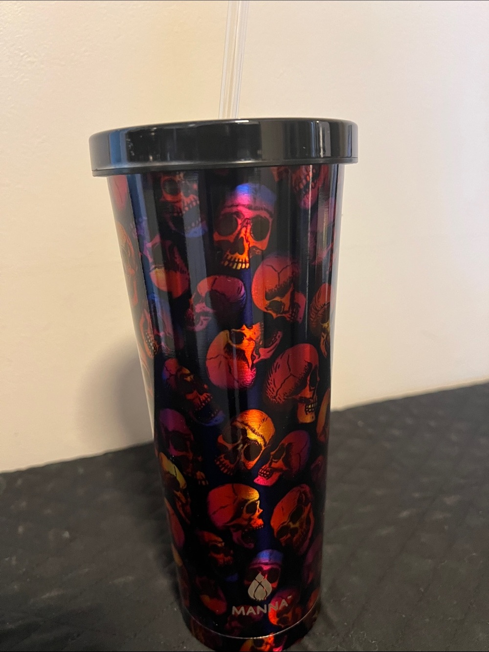 Black Iridescent Skull Travel Tumbler
